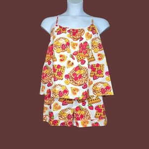 Printfresh Womens Waffles In Bed Print Tank Top & Short Pajama Set Size 1X